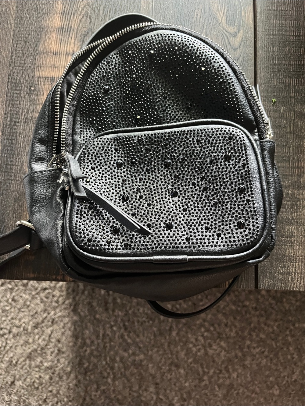 Steve Madden Black Leather-Look Backpack Crossbody